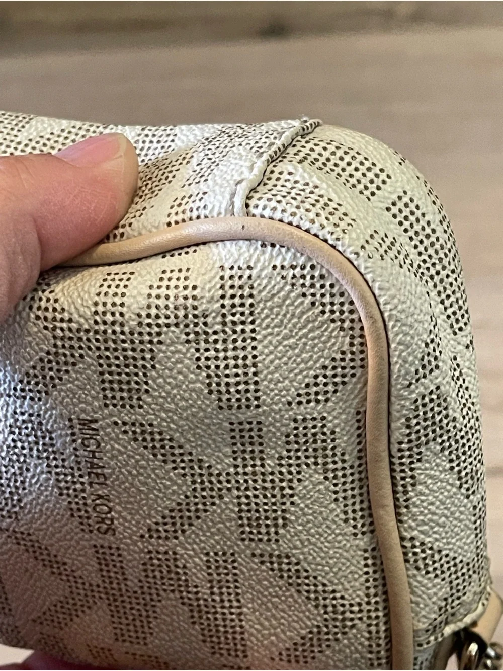 Michael Kors Cream Monogram Crossbody with Gold Hardware